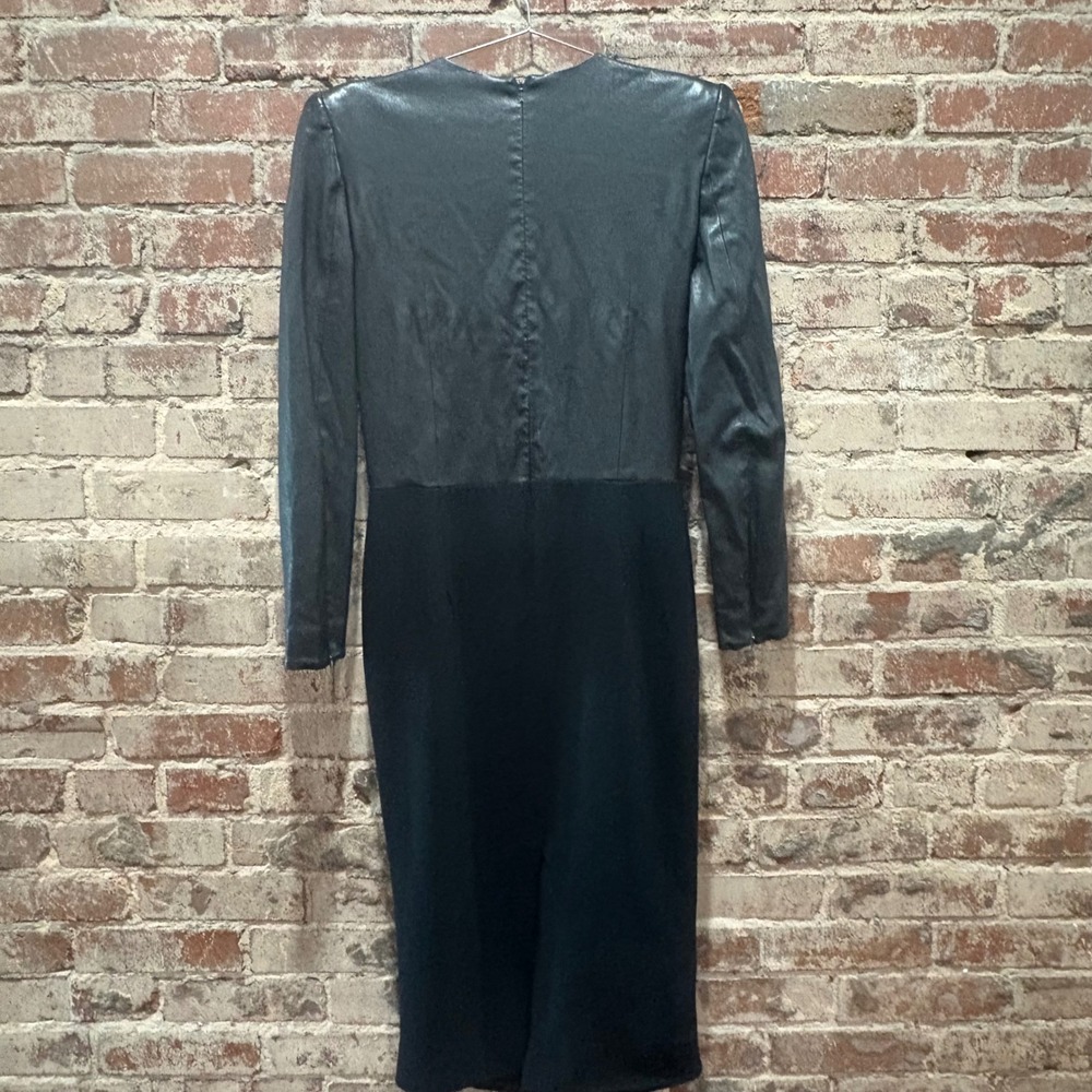 Sergio Hudson Leather Mixed Media Cutout Dress in Black‎ Size 10 - Picture 13 of 15